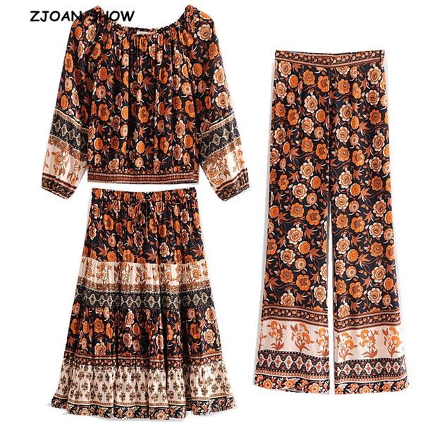 2020 new orange flower print shirt black floral flare pants women elastic waist skirt long sleeve blouse 3 pieces set, White
2020 new orange flower print shirt black floral flare pants women elastic waist skirt long sleeve blouse 3 pieces set, White