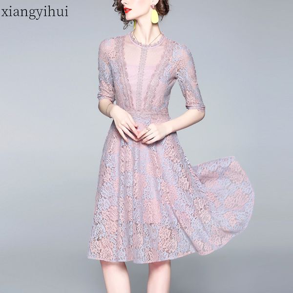 fashion temperament elegant pink lace dress transparent mesh patchwork hollow out a line dress womens clothes for summer, White;black
fashion temperament elegant pink lace dress transparent mesh patchwork hollow out a line dress womens clothes for summer, White;black