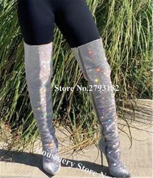 women luxurious bling bling pointed toe over knee stiletto heel boots silver crystal long high heel boots wedding dress, Black
women luxurious bling bling pointed toe over knee stiletto heel boots silver crystal long high heel boots wedding dress, Black