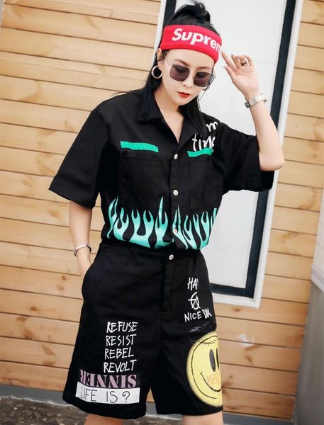 female harajuku printing summer short pants high street short sleeve overalls casual loose one piece jumpsuit, Black;white
female harajuku printing summer short pants high street short sleeve overalls casual loose one piece jumpsuit, Black;white