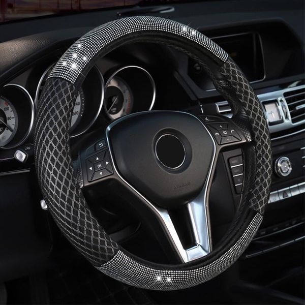 38cm/15'' black blink diamond pu leather car steering wheel cover breathable non-slip ice silk for girl lady black
38cm/15'' black blink diamond pu leather car steering wheel cover breathable non-slip ice silk for girl lady black