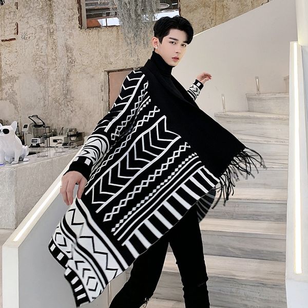 male japan streetwear jacket outerwear men new long sleeve geometric pattern tassel no button knitted cardigan sweater coat, White;black
male japan streetwear jacket outerwear men new long sleeve geometric pattern tassel no button knitted cardigan sweater coat, White;black