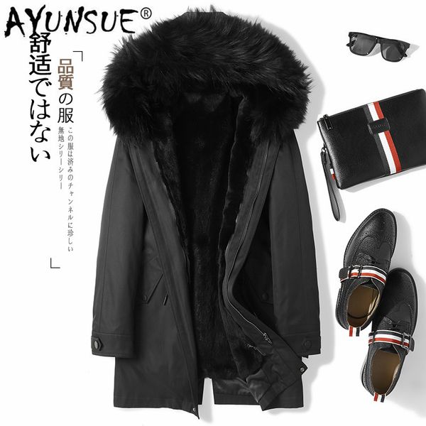 men's leather & faux ayunsue winter jacket men parka real fur coat liner thick luxury raccoon collar hooded parkas d09a9721, Black
men's leather & faux ayunsue winter jacket men parka real fur coat liner thick luxury raccoon collar hooded parkas d09a9721, Black