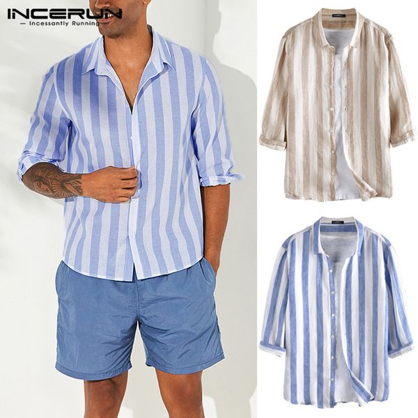 incerun fashion striped 3/4 sleeve casual men shirt lapel neck loose streetwear brand shirts men breathable camisa harajuku 2019, White;black
incerun fashion striped 3/4 sleeve casual men shirt lapel neck loose streetwear brand shirts men breathable camisa harajuku 2019, White;black