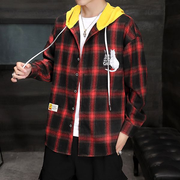 brand new plaid hooded shirt cat pattern mens shirt autumn casual black yellow red men long sleeve, White;black
brand new plaid hooded shirt cat pattern mens shirt autumn casual black yellow red men long sleeve, White;black
