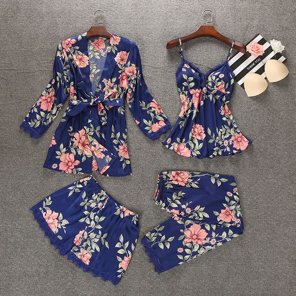2018 new night robe spring womens 4pcs sleepwear sets strap pants suit casual pajamas nightwear kimono bath gown l xl, Blue;gray
2018 new night robe spring womens 4pcs sleepwear sets strap pants suit casual pajamas nightwear kimono bath gown l xl, Blue;gray