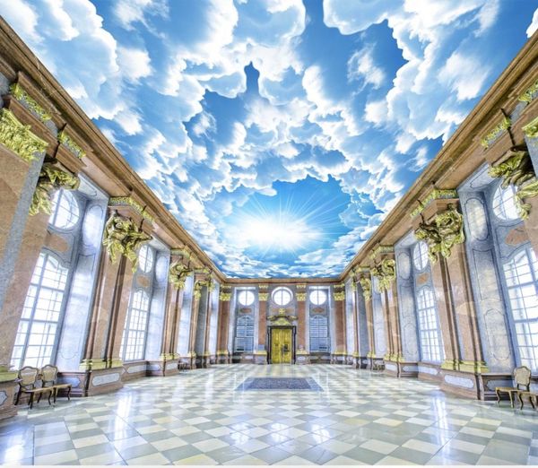 blue sky and white clouds ceiling painting 3d ceiling murals wallpaper