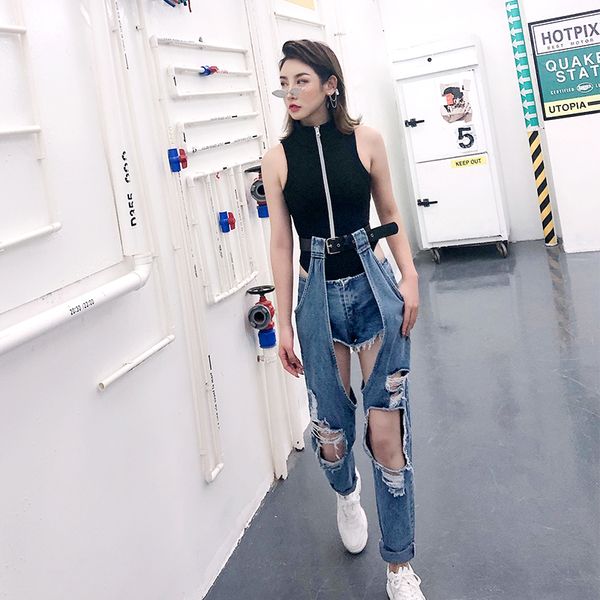 spring summer big hole ripped belt jeans woman open knee casual harem trousers student fashion hip hop streetwear denim pants, Blue
spring summer big hole ripped belt jeans woman open knee casual harem trousers student fashion hip hop streetwear denim pants, Blue