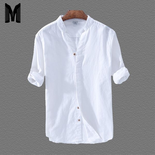 men's casual shirts cotton linen men basic classic white hawaiian shirt 2021 spring male long sleeve stand collar breathable thin, White;black
men's casual shirts cotton linen men basic classic white hawaiian shirt 2021 spring male long sleeve stand collar breathable thin, White;black