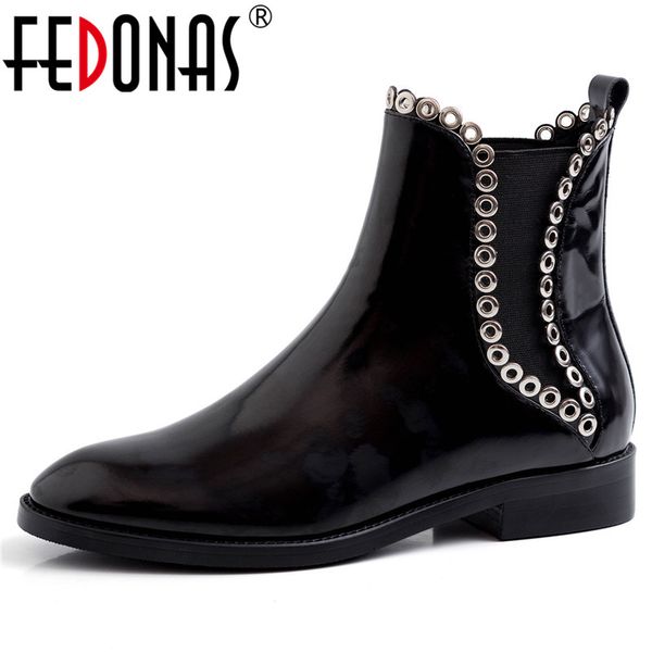 fedonas classic round toe low heels women ankle boots blingbling cow patent leather slip on boots 2019 new basic shoes, Black
fedonas classic round toe low heels women ankle boots blingbling cow patent leather slip on boots 2019 new basic shoes, Black