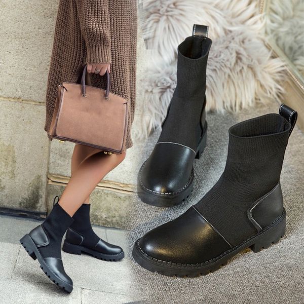 35#women winter warm ankle length black knitted wool round toe med slip on boots botas de cuero para mujer
35#women winter warm ankle length black knitted wool round toe med slip on boots botas de cuero para mujer