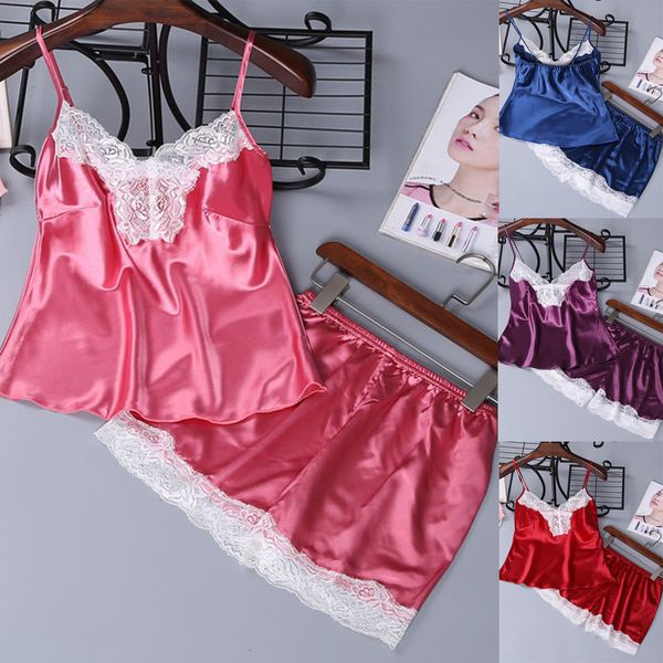 women sleepwear sleeveless strap pajama sets nightwear lace trim satin cami red pink blue purple summer pajama sets, Blue;gray
women sleepwear sleeveless strap pajama sets nightwear lace trim satin cami red pink blue purple summer pajama sets, Blue;gray