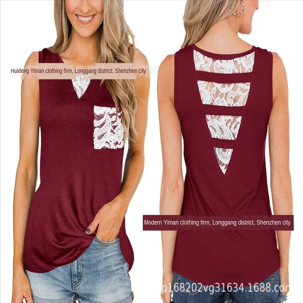 2020 women's summer round collar sleeveless t-shirt vest stitching pocket lace vest t-shirt women, White
2020 women's summer round collar sleeveless t-shirt vest stitching pocket lace vest t-shirt women, White