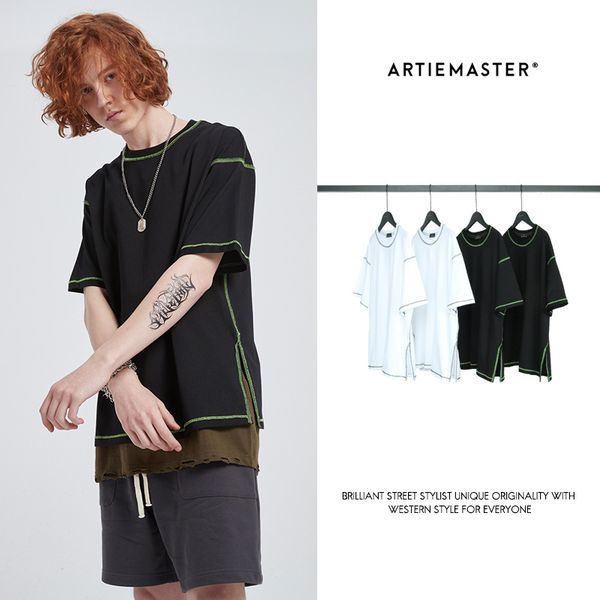 men's wear 2020 european and american new color contrast split loose oversize street men's short sleeve t-shirt, White;black
men's wear 2020 european and american new color contrast split loose oversize street men's short sleeve t-shirt, White;black