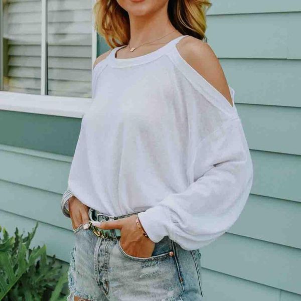 2019 women off shoulder long sleeve sweatshirt thin t-shirt cold shoulder back cross solid color ladies summer holiday 711, White
2019 women off shoulder long sleeve sweatshirt thin t-shirt cold shoulder back cross solid color ladies summer holiday 711, White