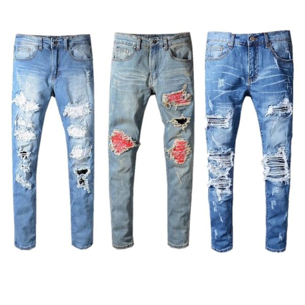 fashion classic mens distressed ripped hole biker jeans slim fit motorcycle biker denim for men designer hip hop mens jeans, Blue
fashion classic mens distressed ripped hole biker jeans slim fit motorcycle biker denim for men designer hip hop mens jeans, Blue