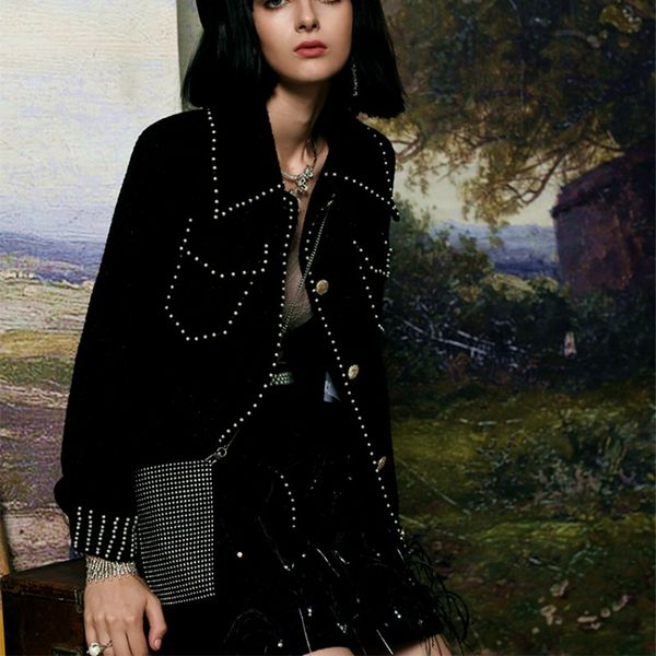 designer style women coat luxury black beadings woman autumn winter outerwear coat loose cool rock clothing jackets ns318, Black;brown
designer style women coat luxury black beadings woman autumn winter outerwear coat loose cool rock clothing jackets ns318, Black;brown