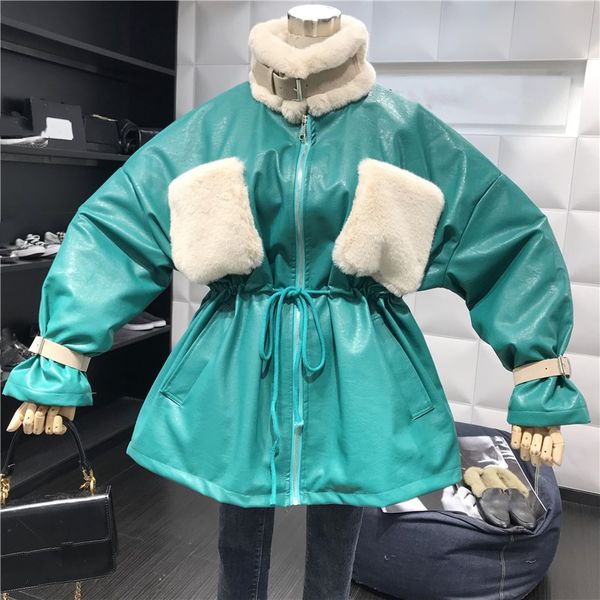 2018 autumn winter fashion streetwear colors contrast faux fur pockets drawstring waist pu coat women stylish winter coat, Black
2018 autumn winter fashion streetwear colors contrast faux fur pockets drawstring waist pu coat women stylish winter coat, Black