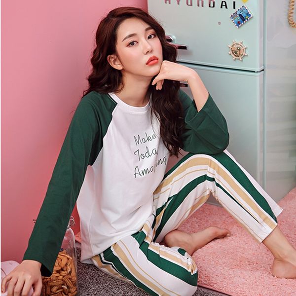 autumn pijama lady sleepwear cotton pyjamas for girls round neck leisure pajamas softness home clothes plus size nightwear sets, Blue;gray
autumn pijama lady sleepwear cotton pyjamas for girls round neck leisure pajamas softness home clothes plus size nightwear sets, Blue;gray