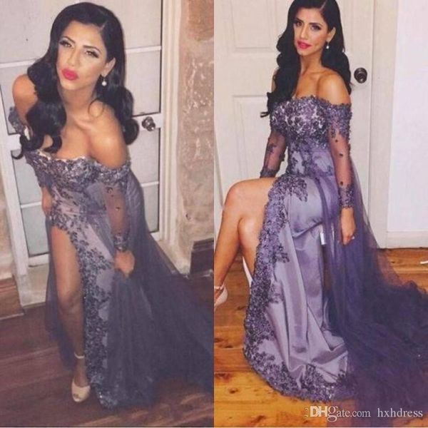 2019 new custom lavender lace off the shoulder long sleeves side split high evening dresses beaded long prom gowns with tulle overskirt, Black;red
2019 new custom lavender lace off the shoulder long sleeves side split high evening dresses beaded long prom gowns with tulle overskirt, Black;red
