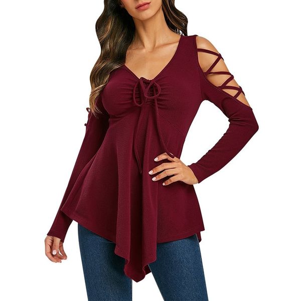 cold shoulder lace up irregular gothic blouse women casual solid hollow out elegant fashion blouse plus size 2019 z1021, White
cold shoulder lace up irregular gothic blouse women casual solid hollow out elegant fashion blouse plus size 2019 z1021, White