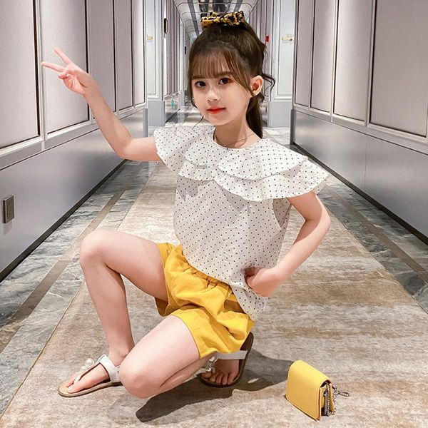 girls clothing suit dot printing sleeveless t-shirt/shorts ruffle turndown collar lace fashion casual style soft touch cotton, White
girls clothing suit dot printing sleeveless t-shirt/shorts ruffle turndown collar lace fashion casual style soft touch cotton, White