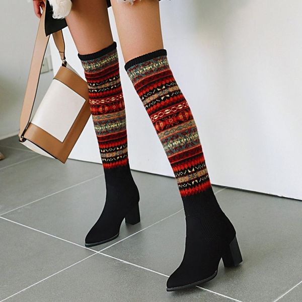 size 35-43 winter over the knee boots women stretch fabric thigh warm high heels cool retro slip on kneeth snow boots shoes, Black
size 35-43 winter over the knee boots women stretch fabric thigh warm high heels cool retro slip on kneeth snow boots shoes, Black