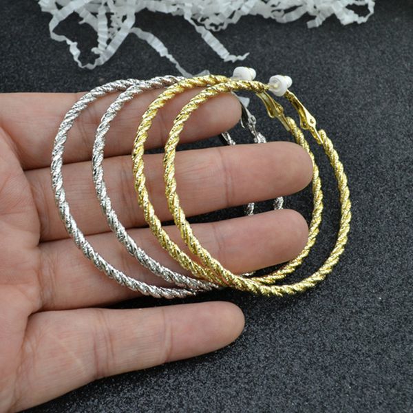 wholesale clip on ear without piercing no hole gold silver jewelry earrings for women fashion twist double coil shape female