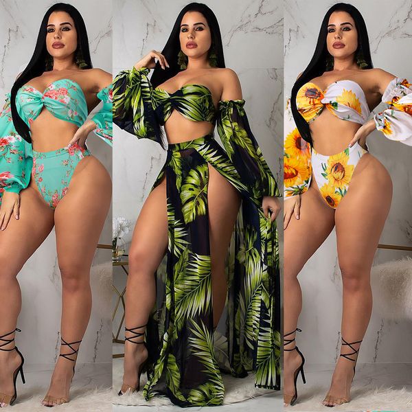 european and american swimwear summer sun print split swimwear + long-sleeved sleeves + split skirt five-piece suit, White;black
european and american swimwear summer sun print split swimwear + long-sleeved sleeves + split skirt five-piece suit, White;black