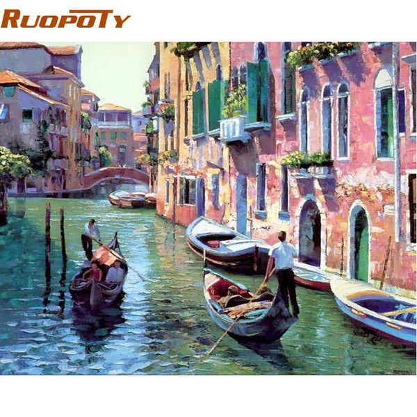 ruopoty frame venice landscape diy painting by number home decoration handpainted modern oil painting on canvas wall art picture