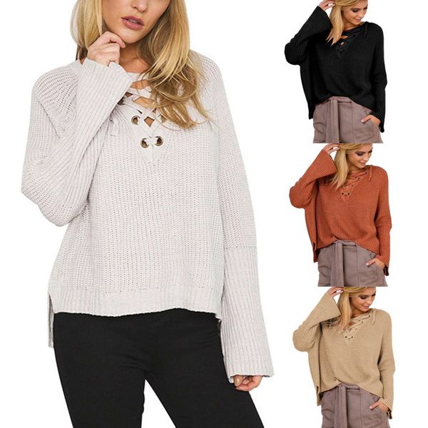 heflashor 2018 autumn sweater women retro solid knitted sweaters female casual v neck lace up streetwear christmas sweater, White;black
heflashor 2018 autumn sweater women retro solid knitted sweaters female casual v neck lace up streetwear christmas sweater, White;black