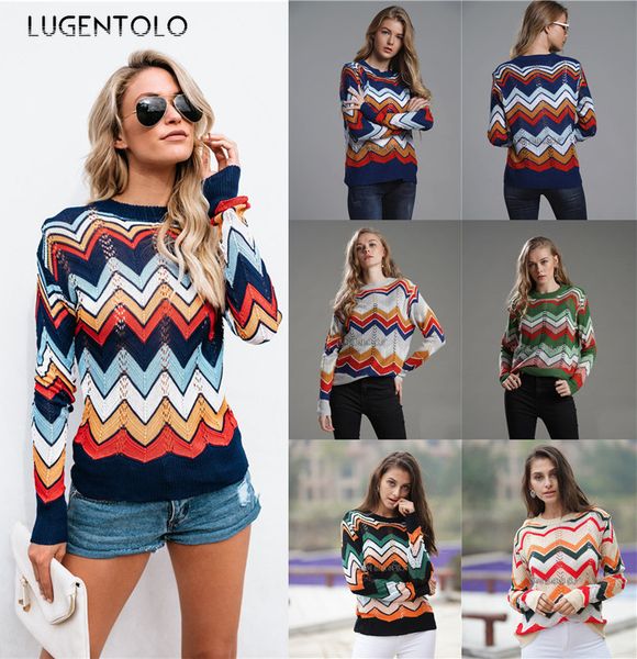 lugentolo women sweater spring autumn knitted o-neck rainbow long sleeve stripe loose casual fashion lady pullovers sweaters, White;black
lugentolo women sweater spring autumn knitted o-neck rainbow long sleeve stripe loose casual fashion lady pullovers sweaters, White;black