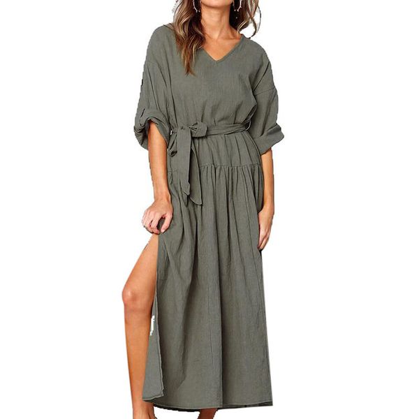 women plus size dress fashion v-neck split long dress solid color high waist fashion literary, Black;gray
women plus size dress fashion v-neck split long dress solid color high waist fashion literary, Black;gray