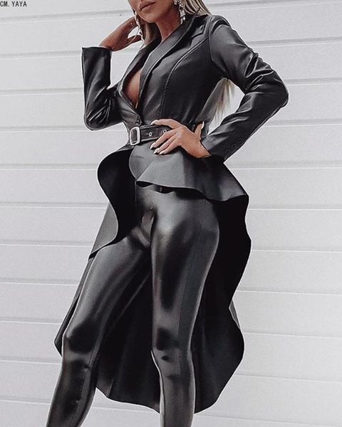 cm.yaya new pu leather turn-down collar long sleeve with sashes coats women autumn winter solid color irregular coat df0734, Black
cm.yaya new pu leather turn-down collar long sleeve with sashes coats women autumn winter solid color irregular coat df0734, Black