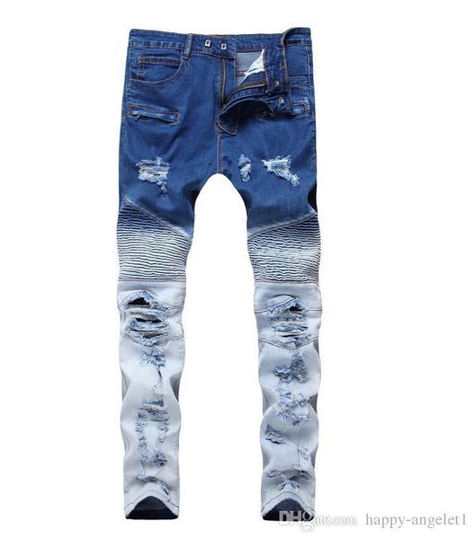 high stretch biker jeans men's washed destroyed coloured knee hole skinny pants size 28-40, Blue
high stretch biker jeans men's washed destroyed coloured knee hole skinny pants size 28-40, Blue