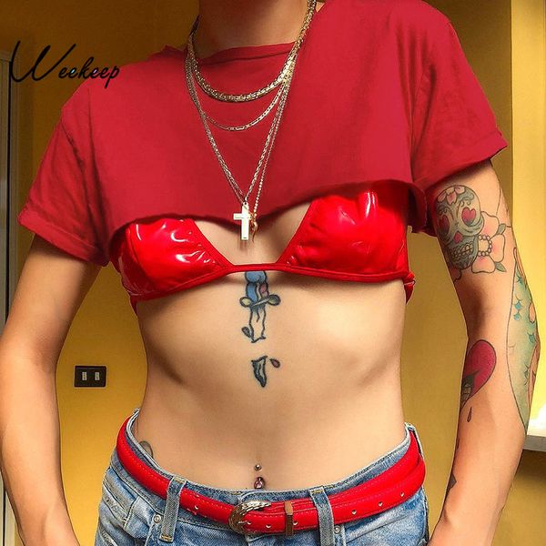 weekeep women cropped loose t shirt red knitted streetwear t-shirt summer o-neck short sleeve crop top, White
weekeep women cropped loose t shirt red knitted streetwear t-shirt summer o-neck short sleeve crop top, White