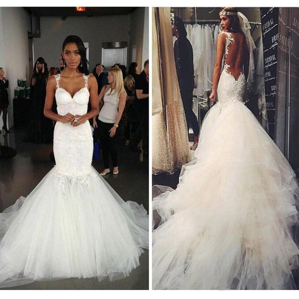 stunning romantic mermaid wedding dress new backless tulle bridal gowns tiered applique vestido lace draped custom made sale, White
stunning romantic mermaid wedding dress new backless tulle bridal gowns tiered applique vestido lace draped custom made sale, White