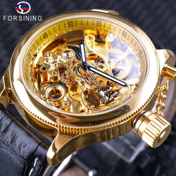 forsining retro men's mechanical wristwatches screw crown cap design golden skeleton clock black genuine leather horloge mannen, Slivery;brown
forsining retro men's mechanical wristwatches screw crown cap design golden skeleton clock black genuine leather horloge mannen, Slivery;brown