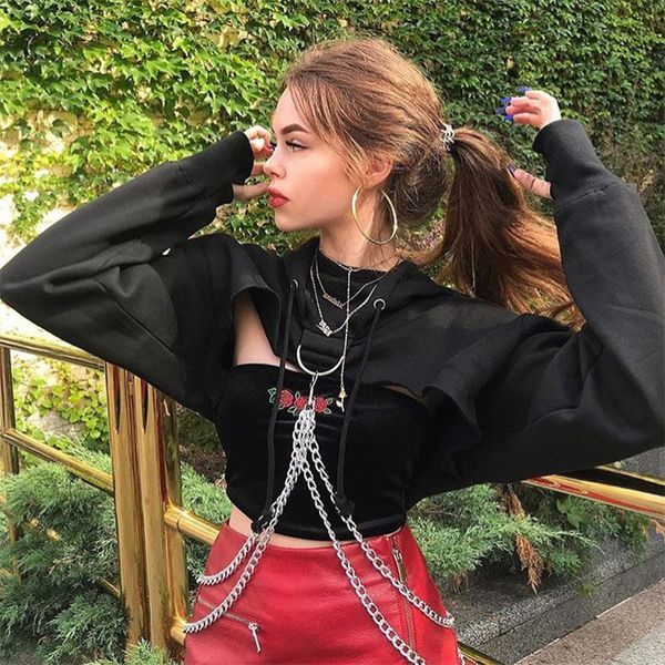 short sweatshirt women hooded cut off front sweatshirts hoodies with chain cropped jumper pull femme gothic women clothes, Black
short sweatshirt women hooded cut off front sweatshirts hoodies with chain cropped jumper pull femme gothic women clothes, Black