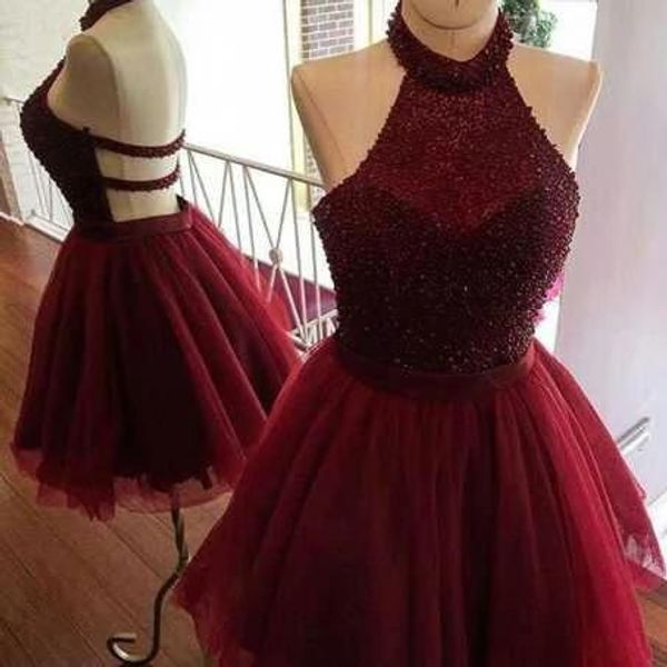 halter sleeveless tulle burgundy party dress short mini a-line simple prom dresses 2015 back homecoming dress with sequins, Black
halter sleeveless tulle burgundy party dress short mini a-line simple prom dresses 2015 back homecoming dress with sequins, Black