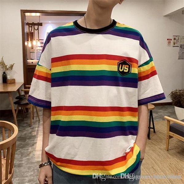 us colorful striped mens tshirts printed black loose rainbow o neck fifth sleeve mens tees, White;black
us colorful striped mens tshirts printed black loose rainbow o neck fifth sleeve mens tees, White;black