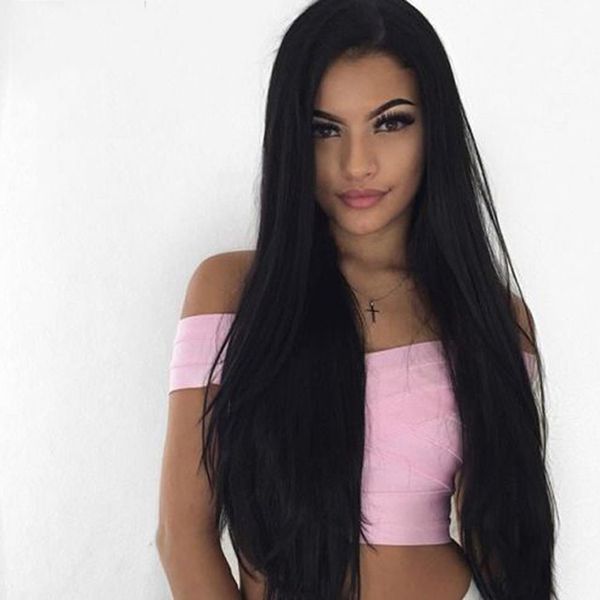 full lace wigs brazilian straight human hair lace wigs unprocessed 360 lace frontal wigs pre plucked with baby hair, Black;brown