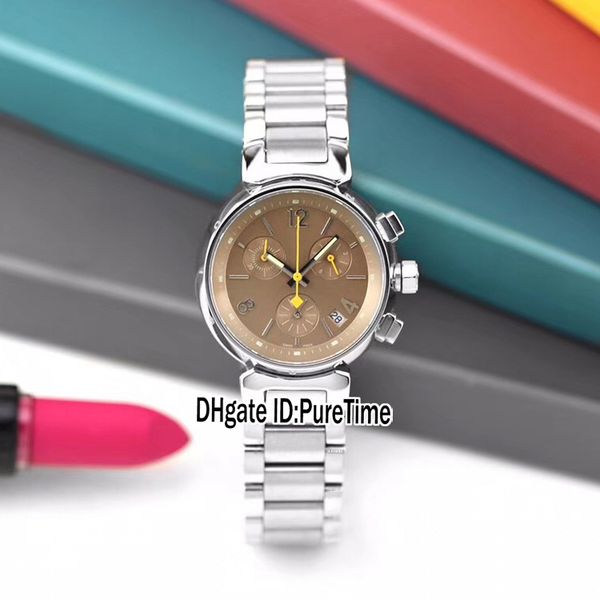 new q11215 steel case 34mm gray dial japan quartz chronograph womens watch stainless steel bracelet sports fashion watches puretime f06a1, Slivery;brown
new q11215 steel case 34mm gray dial japan quartz chronograph womens watch stainless steel bracelet sports fashion watches puretime f06a1, Slivery;brown