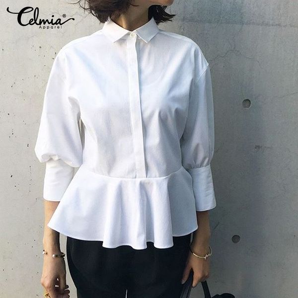 celmia plus size solid blouses women 3/4 s sleeve buttons peplum casual lapel loose shirts ladies elegant streetwear blusas, White
celmia plus size solid blouses women 3/4 s sleeve buttons peplum casual lapel loose shirts ladies elegant streetwear blusas, White