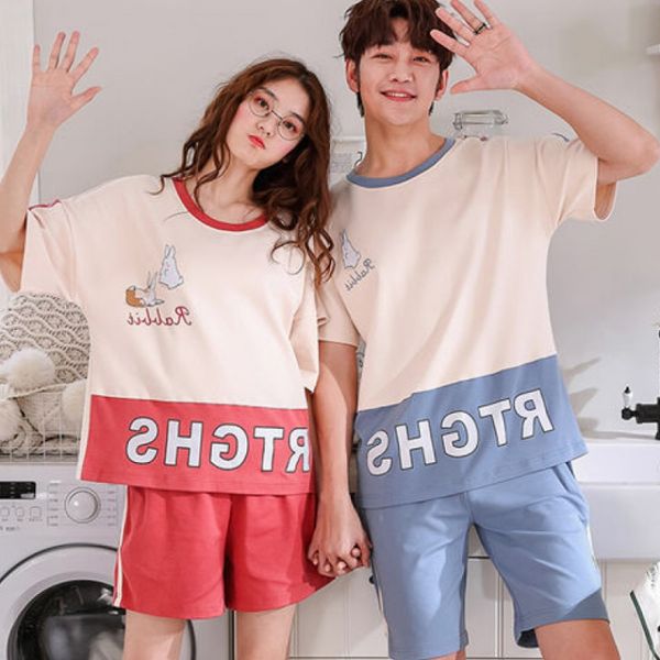 couple's pajamas summer short sleeve ladies cotton pajamas male and female matching set, Blue;gray
couple's pajamas summer short sleeve ladies cotton pajamas male and female matching set, Blue;gray