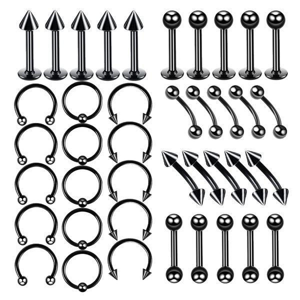 40pcs 16g piercing jewelry kit solid stainless steel nose ring horseshoe lip tongue eyebrow tragus ring piercing navel rings barbells, Slivery;golden
40pcs 16g piercing jewelry kit solid stainless steel nose ring horseshoe lip tongue eyebrow tragus ring piercing navel rings barbells, Slivery;golden