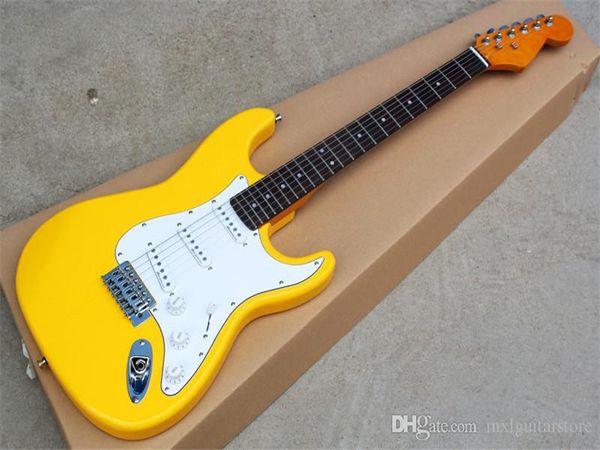dark yellow electric guitar with white pickguard,3s pickups,rosewood fretboard,yellow maple neck,offering customized services
dark yellow electric guitar with white pickguard,3s pickups,rosewood fretboard,yellow maple neck,offering customized services