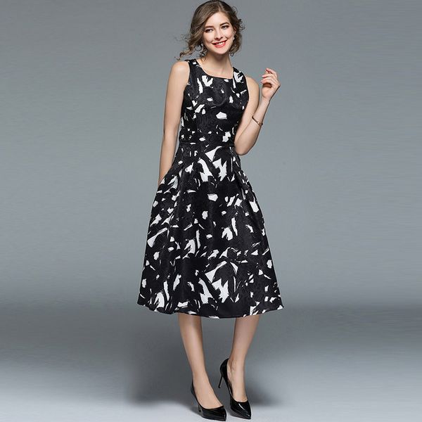 high end women's a-line skirt summer sleeveless black and white jacquard medium length vest skirt dress, Black;gray
high end women's a-line skirt summer sleeveless black and white jacquard medium length vest skirt dress, Black;gray
