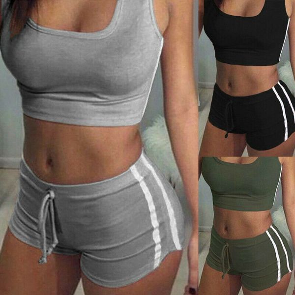 women short yoga set female sleeveless tank bra fitness shorts running gym sports clothes suit black gray army green, White;red
women short yoga set female sleeveless tank bra fitness shorts running gym sports clothes suit black gray army green, White;red