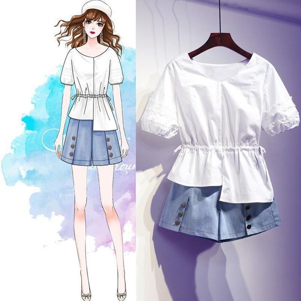 2 piece summer fashion set women white crop irregular short sleeve shirt sop + thin loose denim shorts korean fashion clothing
2 piece summer fashion set women white crop irregular short sleeve shirt sop + thin loose denim shorts korean fashion clothing